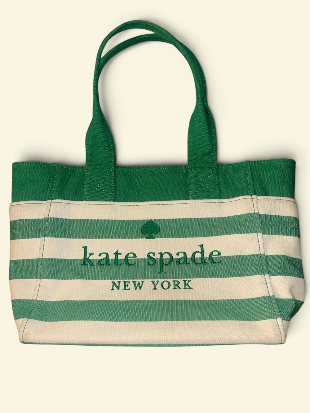 kate spade Green & Cream Striped Canvas Tote